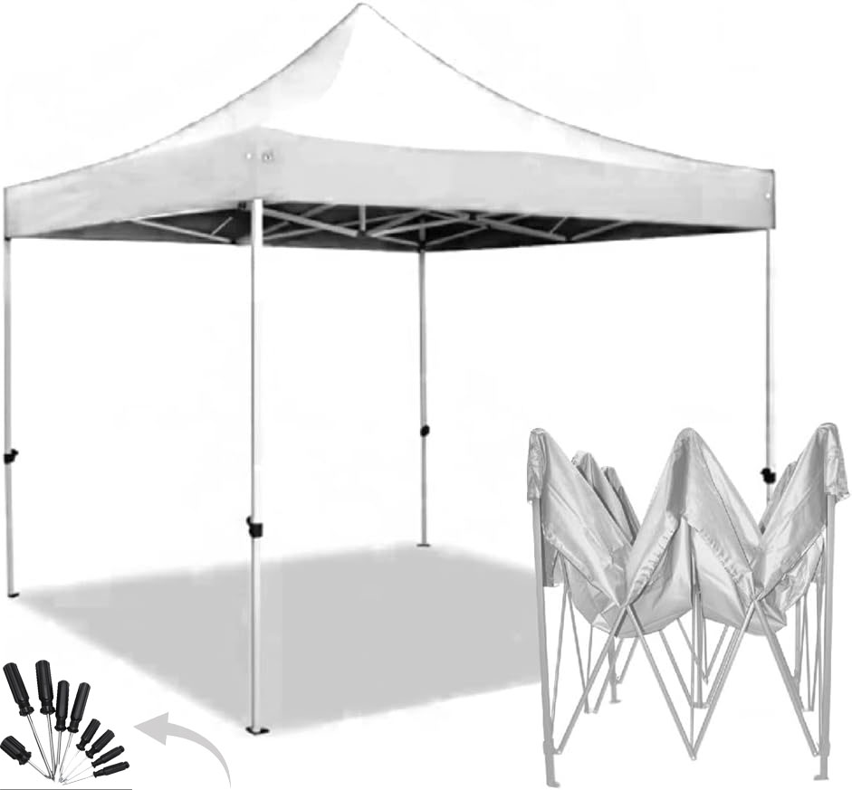 CUORY Carpa Toldo 3x3 Reforzado Plegable Impermeable | Facil Armado Y Transporte Jardín Casa Exterior Uso Rudo Acero Lona | Blanco-Juego combinado de destornilladores