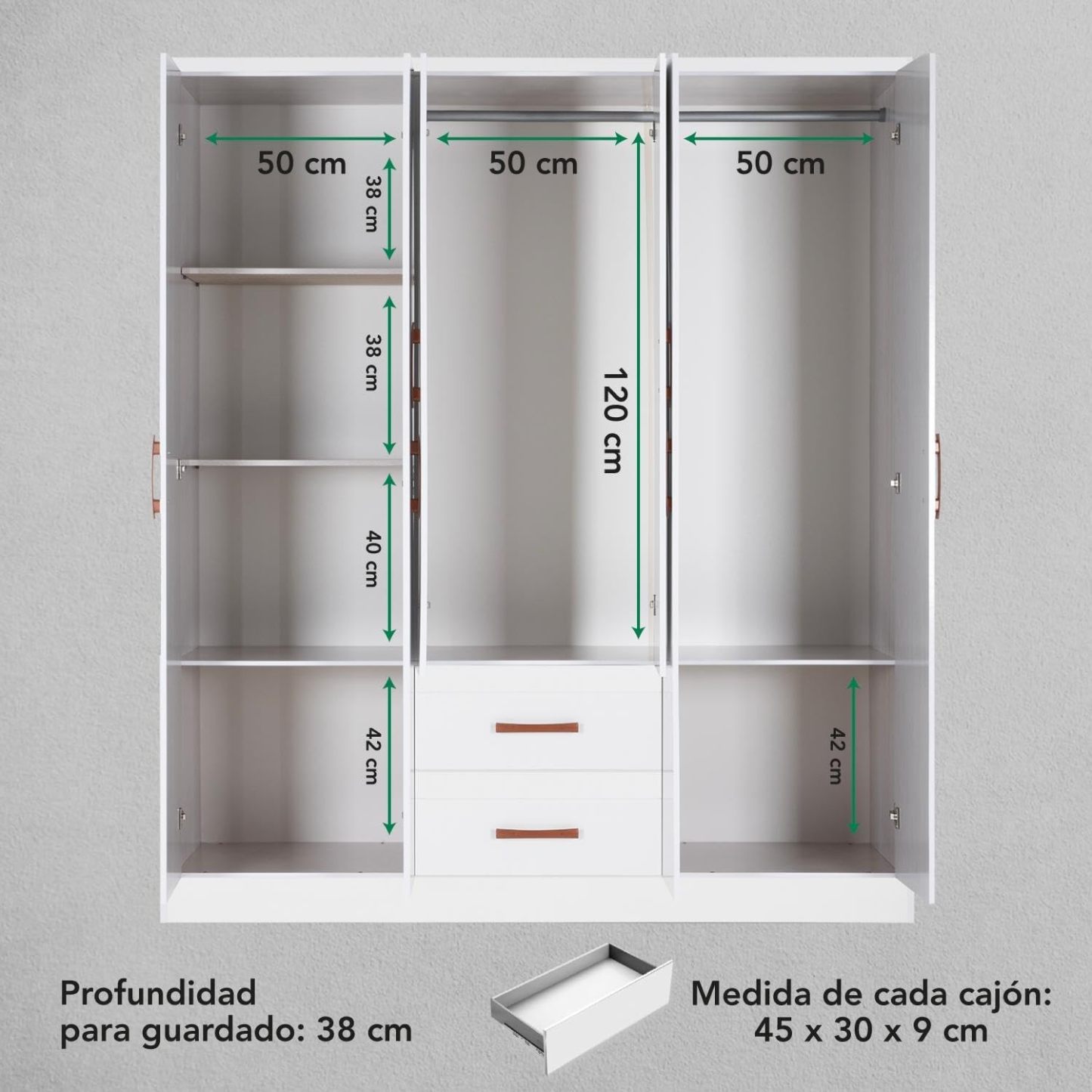 Kingshouse | Ropero De 6 Puertas con 2 Cajones – Color Café – Barra para Colgar – Estructura MDP – Mueble Organizador De Ropa – Armario para Casa, Recámara y Hogar