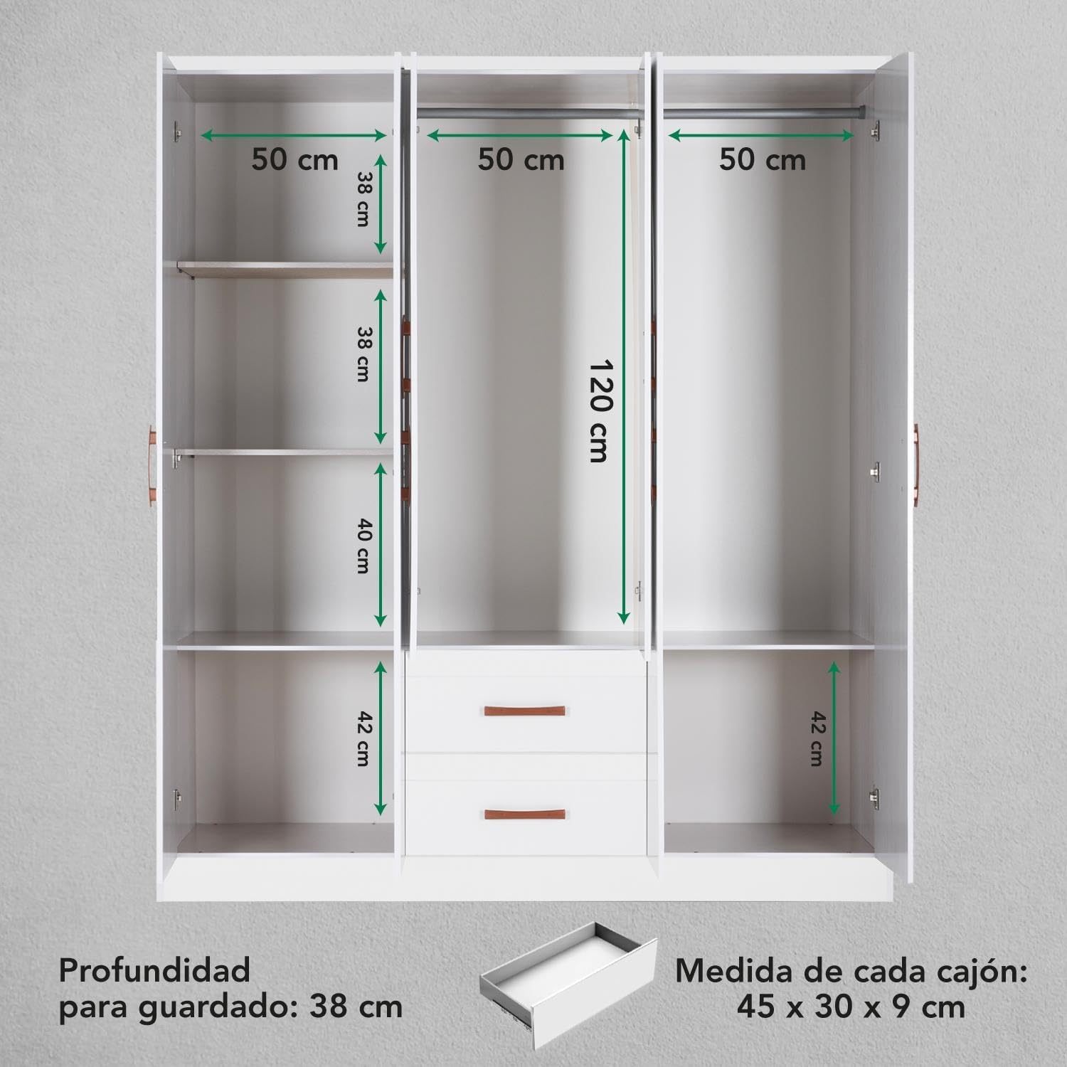Kingshouse | Ropero De 6 Puertas con 2 Cajones – Color Café – Barra para Colgar – Estructura MDP – Mueble Organizador De Ropa – Armario para Casa, Recámara y Hogar