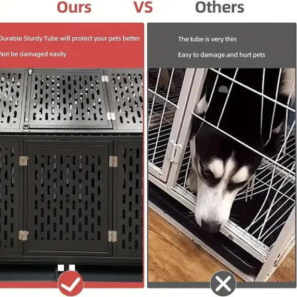Jaula para perros de alta resistencia, jaula-kennel, techo grande, parque de juegos de metal resistente, adecuado para perros de tamaño grande y mediano, con cuatro cierres resistentes y cuatro ruedas bloqueables, 45 "/ negro