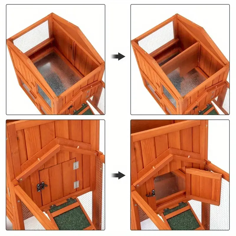 Jaula de madera para gallinas, 61 pulgadas, verde rústico, con malla de alambre, techo triangular de doble capa, jaula para mascotas para gallinas