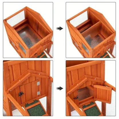 Jaula de madera para gallinas, 61 pulgadas, verde rústico, con malla de alambre, techo triangular de doble capa, jaula para mascotas para gallinas