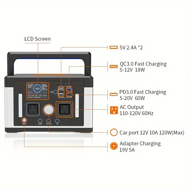 Estación de energía portátil Eurler P700 700W con capacidad de 577Wh para camping al aire libre y emergencias, todo en uno. Almacenamiento de energía solar con batería LiFePO4. Salida de CA 120V 60Hz 700W.