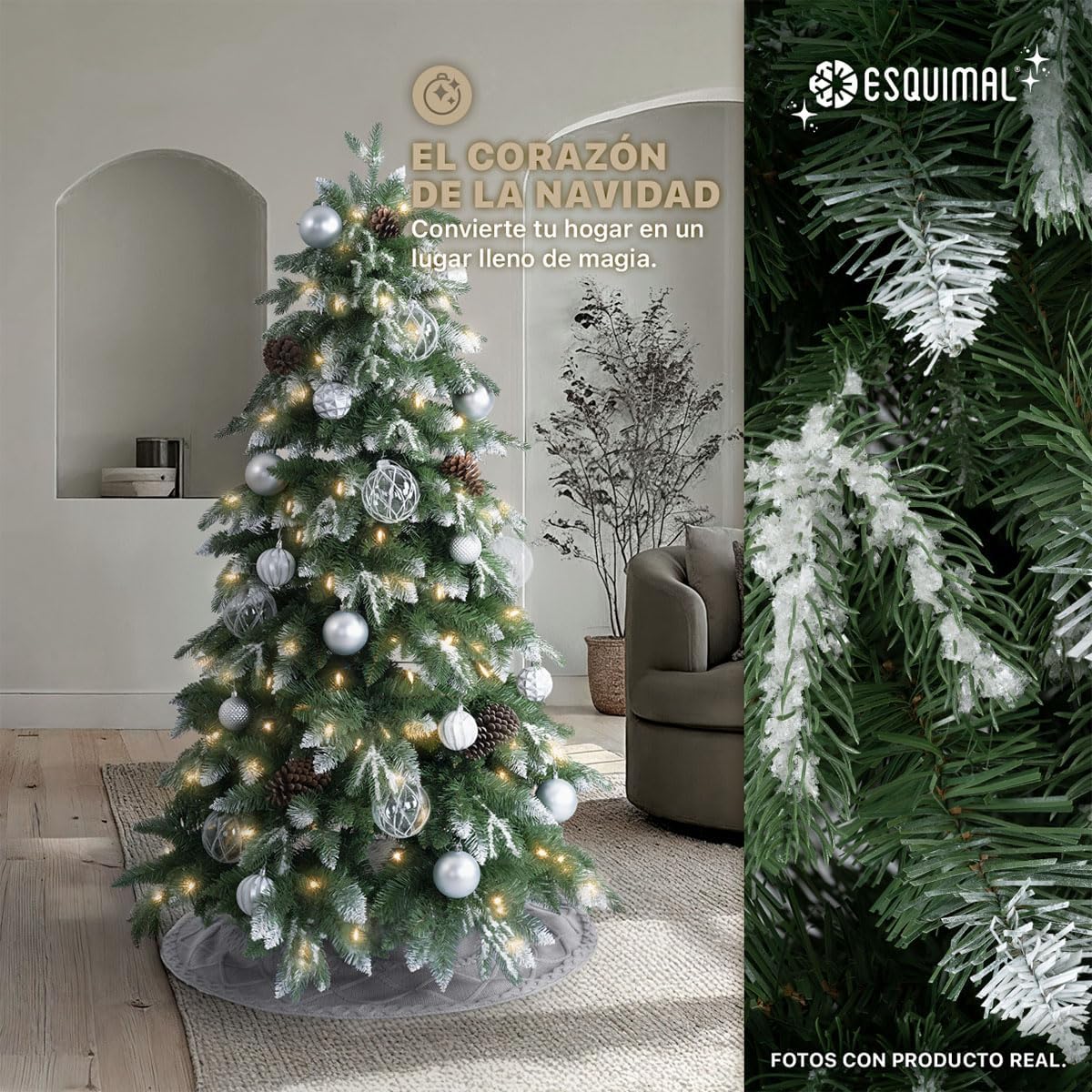 ESQUIMAL Árbol de Navidad Escarchado Follaje Mixto, Pino Navideño con Nieve Artificial (Verde Puntas Nevadas, 1.80 m)