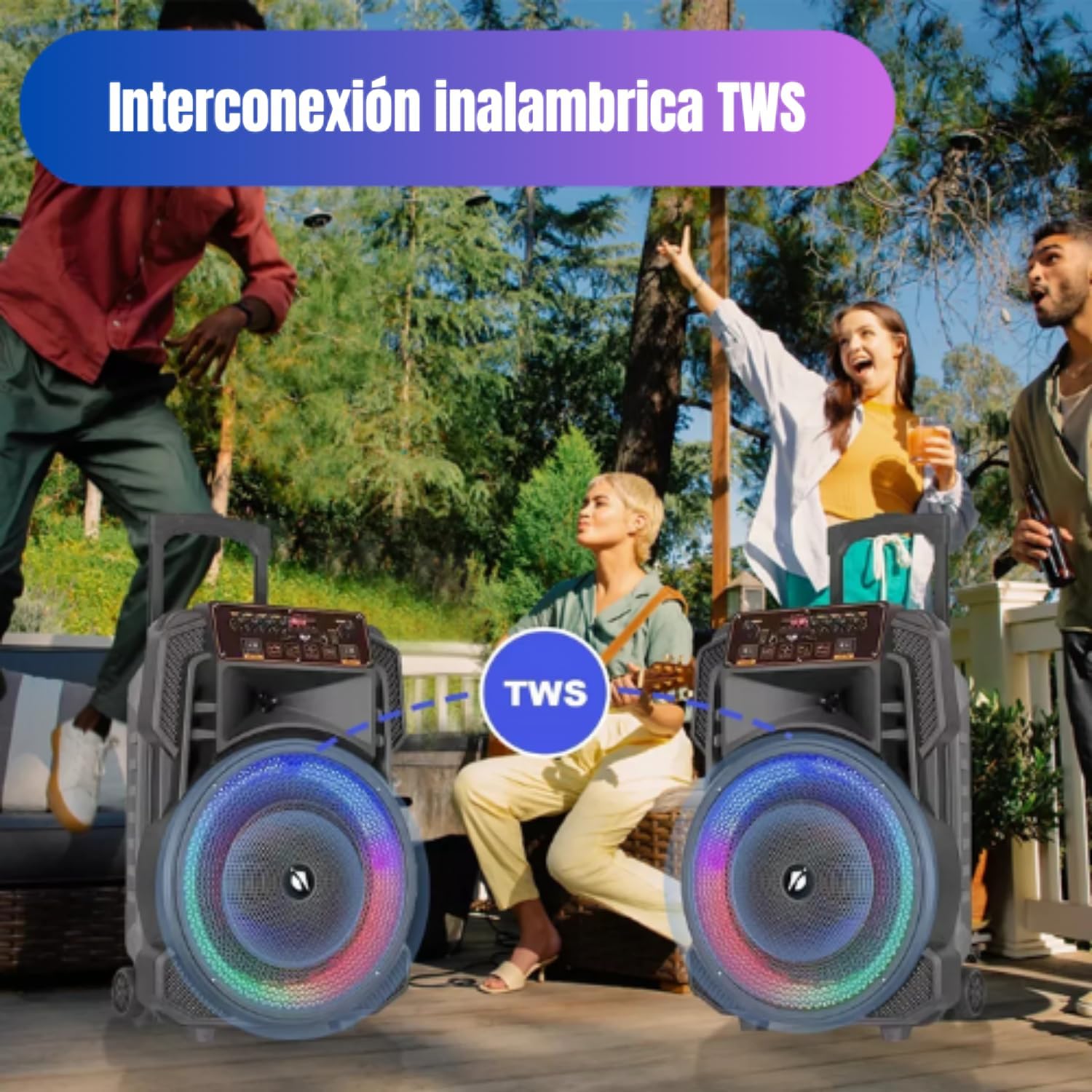 LINK BITS KTS-1666 Bocina Bluetooth Grande 15 Pulgadas, Recargable Altavoces Speaker Control y micrófono, bafle Karaoke para Fiesta con Luz Led