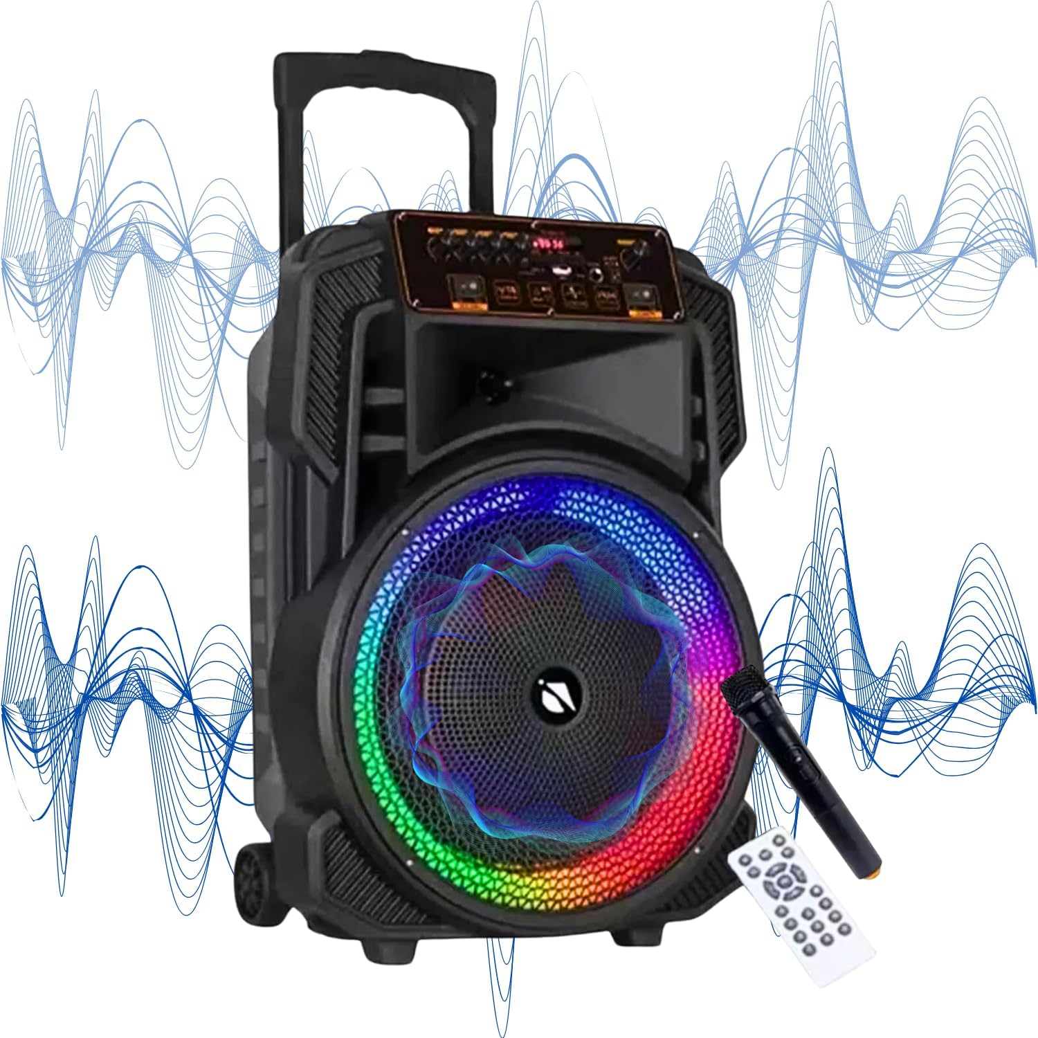 LINK BITS KTS-1666 Bocina Bluetooth Grande 15 Pulgadas, Recargable Altavoces Speaker Control y micrófono, bafle Karaoke para Fiesta con Luz Led