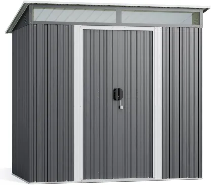 Gizoon - Cobertizo de almacenamiento para exteriores de metal de 6 x 4 pies, cobertizo de jardín con puertas correderas con cerradura, versátil cobertizo para bicicletas con ventanas de panel