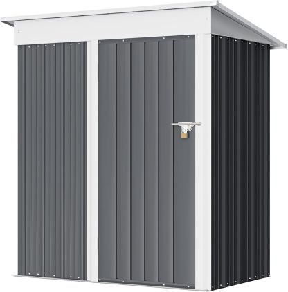 Greesum - Cobertizo de almacenamiento de metal para exteriores, 5 pies x 3 pies, herramienta de acero para cobertizo de almacenamiento con puerta y cerradura, para patio trasero, jardín, patio, césped (5 x 3 pulgadas), color café