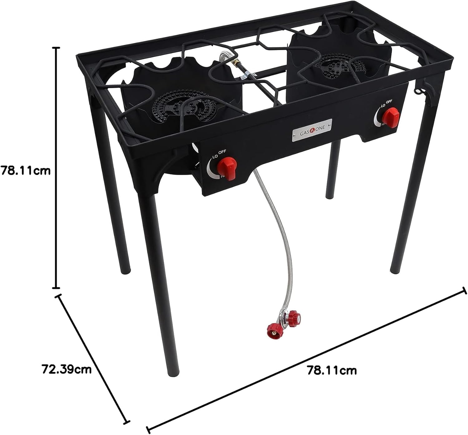 Gas One Propane Double Burner Two Burner Camp Stove Outdoor High Pressure Propane 2 Burner Adjustable PSI Regulator and 4ft Steel Braided Hose With Removable Legs