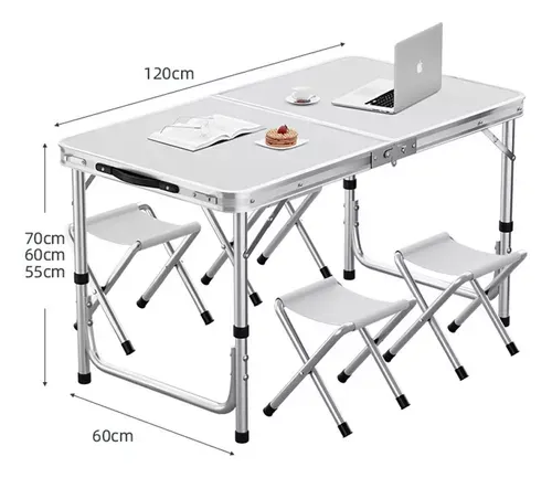 Mesa Plegable Portafolio Aluminio 1.2m Jardín Con 4 Sillas