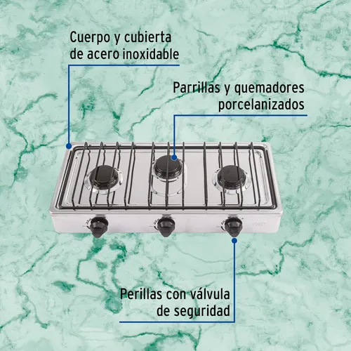 Kit Parrilla 3 Quedamores C/ Tanque Gas 9kg Y Instalacion Gris