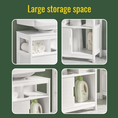 SoBuy Armario para Lavabo Mueble de Baño Debajo del Lavabo con 2 Puertas Armario de Suelo Lavabo para Baño con Mueble(Blanco FRG128-II-W)