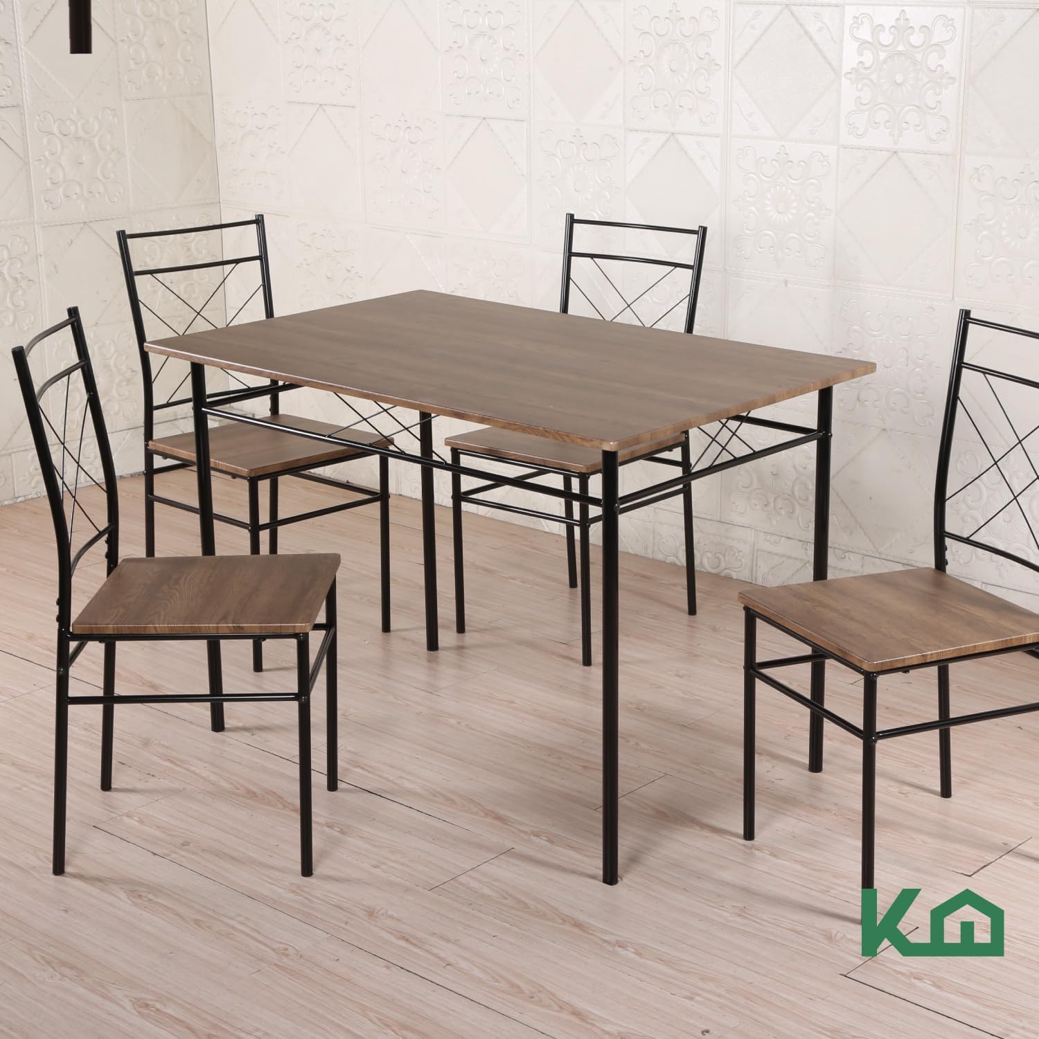 Kingshouse | Mesa de Comedor con 4 Sillas – Mesa de Madera MDF para 4 Personas – Estructura metálica – Moderna Minimalista – Juego de Mesa + 4 Sillas – Muebles para Cocina Restaurante y Cafeterías