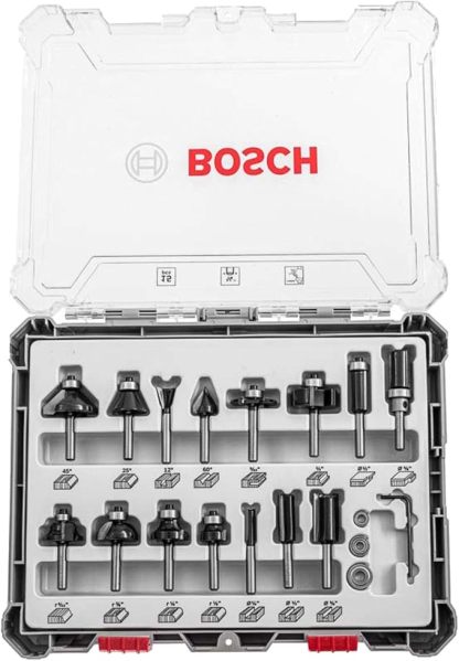 Bosch Standard Juego de fresas mixto vástago de 1/4" 15 pzs