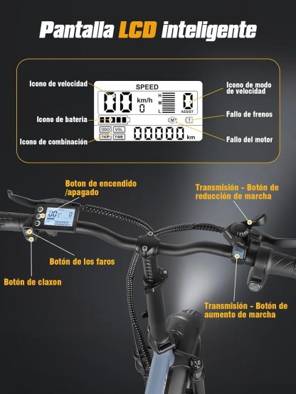 HONEYWHALE F6S Bicicleta Eléctrica Plegable para Adultos, Bicicleta de montaña de 7 Velocidades, Motor 900W-Max, Velocidad Máxima 45KM/H, Autonomía 50KM, Batería Extraíble (54.6V, 10.4AH)