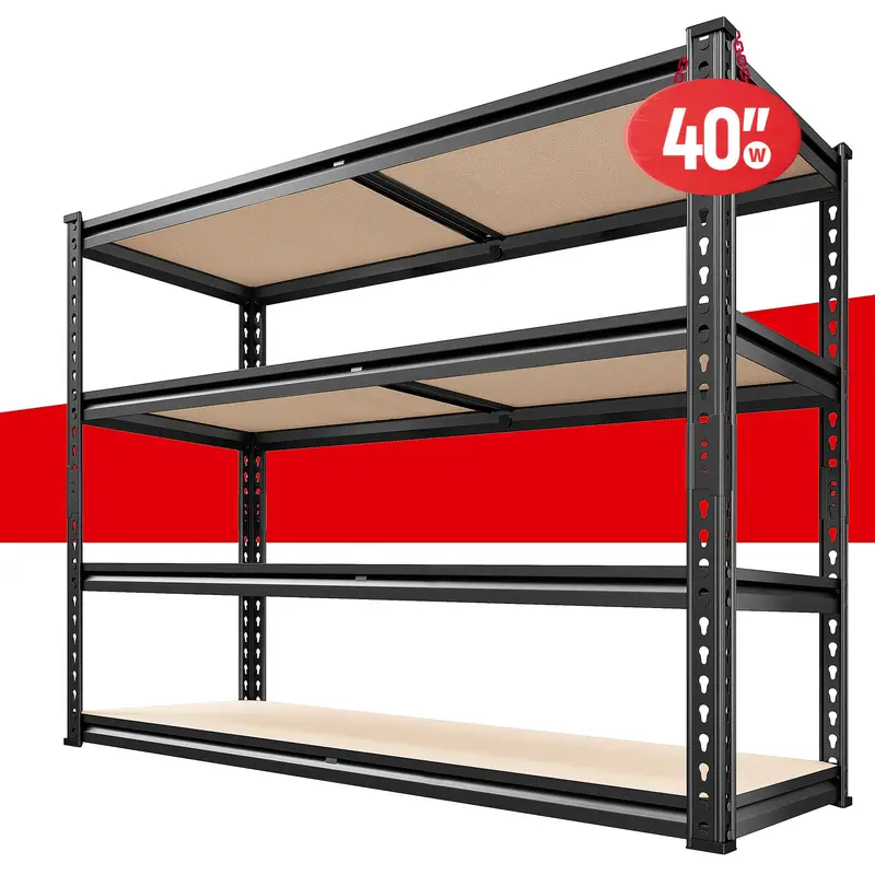 Estanterías de Almacenamiento de Garaje de 4 Niveles de Alta Resistencia - Ajustables, Fácil Montaje, Capacidad de 2000lbs, Metal Resistente a Arañazos con Tableros de MDF para Despensa, Armario y Más, Estante de Pie