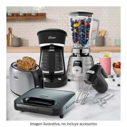 Combo Oster 5 Elementos con Licuadora Clásica, Cafetera Programable, Batidora de Mano, Tostador y Sandwichera