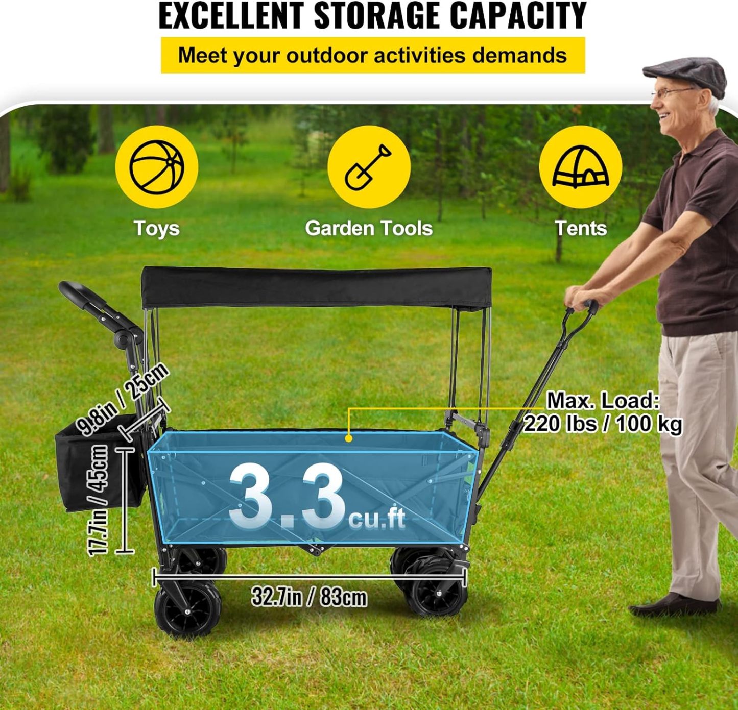 Happbuy - Carrito de jardín Plegable Extragrande con toldo extraíble