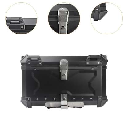 Baúl de motocicleta genérico, caja trasera, organizador de aluminio a prueba de golpes, caja para casco, baúl de almacenamiento de equipaje para 45L Plata