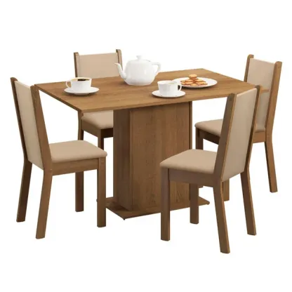 Juego de Comedor Madesa Talita Mesa com Tablero de Madera y 4 Sillas Marrón/Crema/Beige
