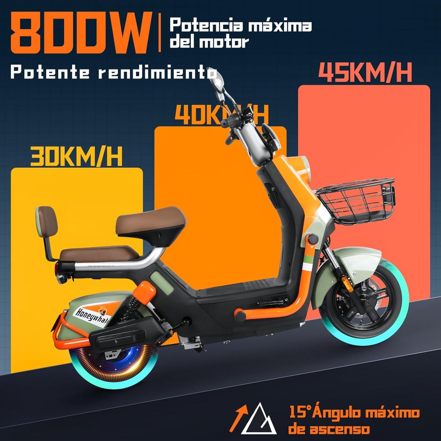 HONEYWHALE KC PRO Bicicleta Electrica para Adultos, Moto Electrica con Alarma, Potencia Motor Hasta 800W, Velocidad Máxima 45KM/H, Autonomía 60KM, Compatible con Desbloqueo NFC