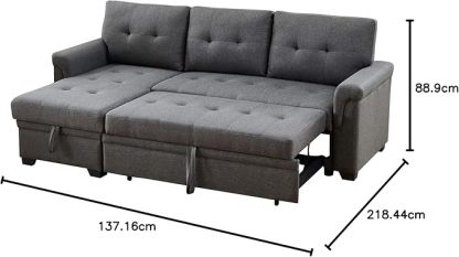 Lilola Home Lucca Sofá seccional Reversible, sillón de Almacenamiento, Cama extraíble, salón en Forma de L, Gris Acero, Lino