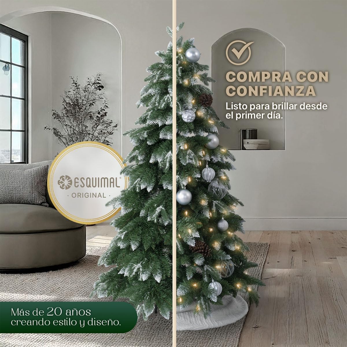 ESQUIMAL Árbol de Navidad Escarchado Follaje Mixto, Pino Navideño con Nieve Artificial (Verde Puntas Nevadas, 1.80 m)