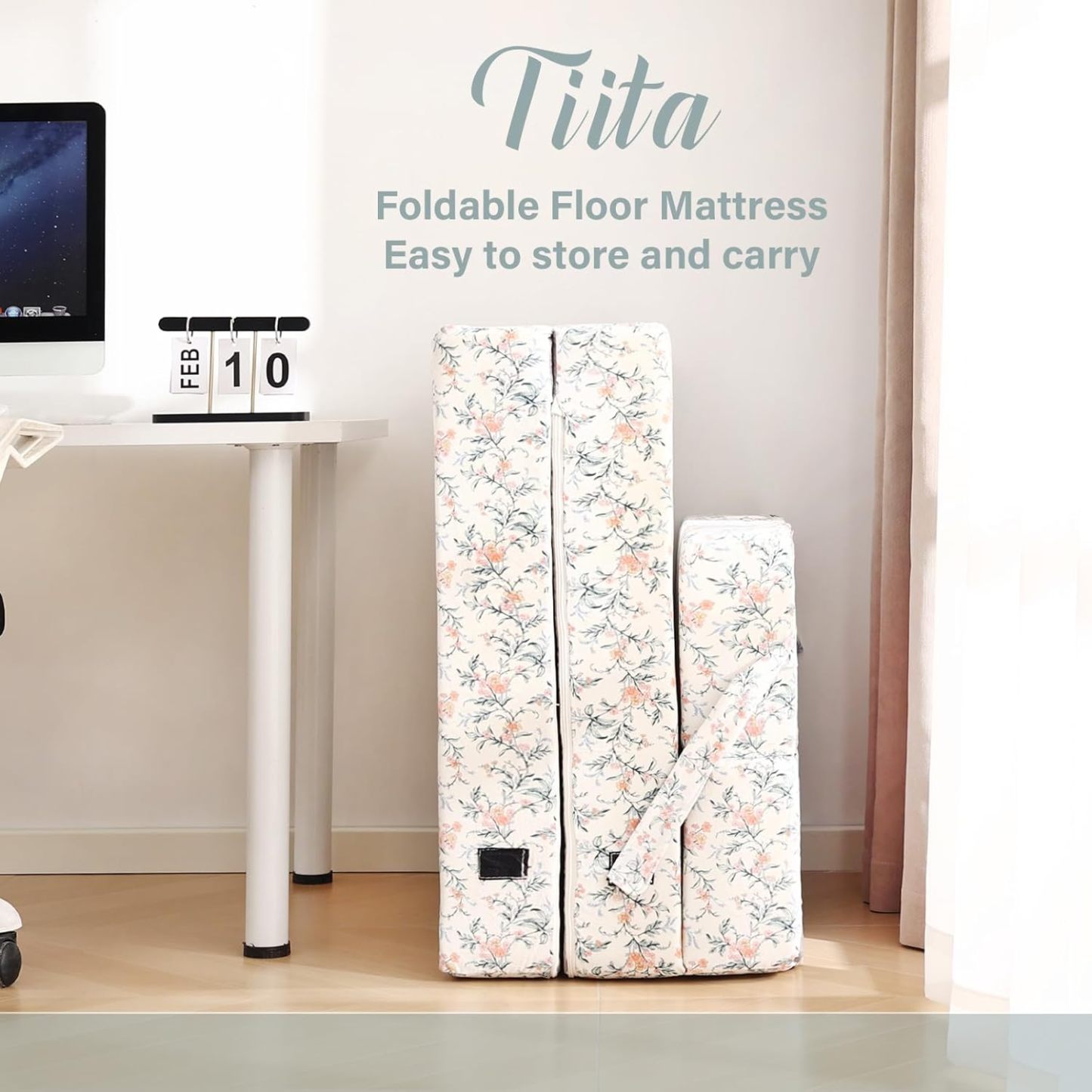 Tiita - Sillón de futón, tamaño individual, sofá cama plegable con almohada, colchón de piso y futón para sala de estar, recámara, uso de invitados, departamento