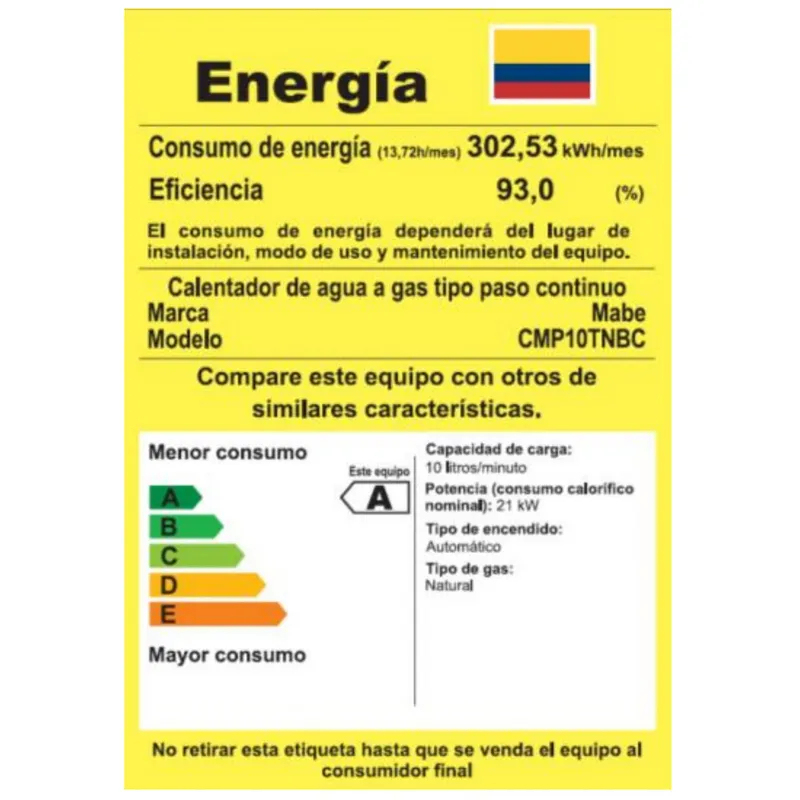 Calentador De Agua 10 Litros Tiro Natural Blanco Mabe