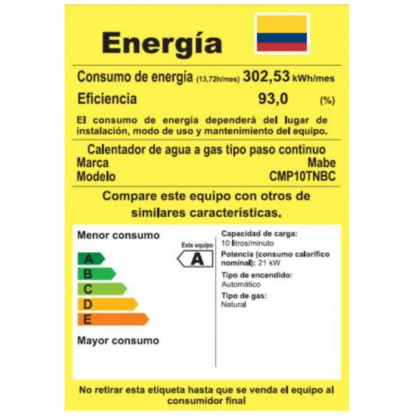 Calentador De Agua 10 Litros Tiro Natural Blanco Mabe