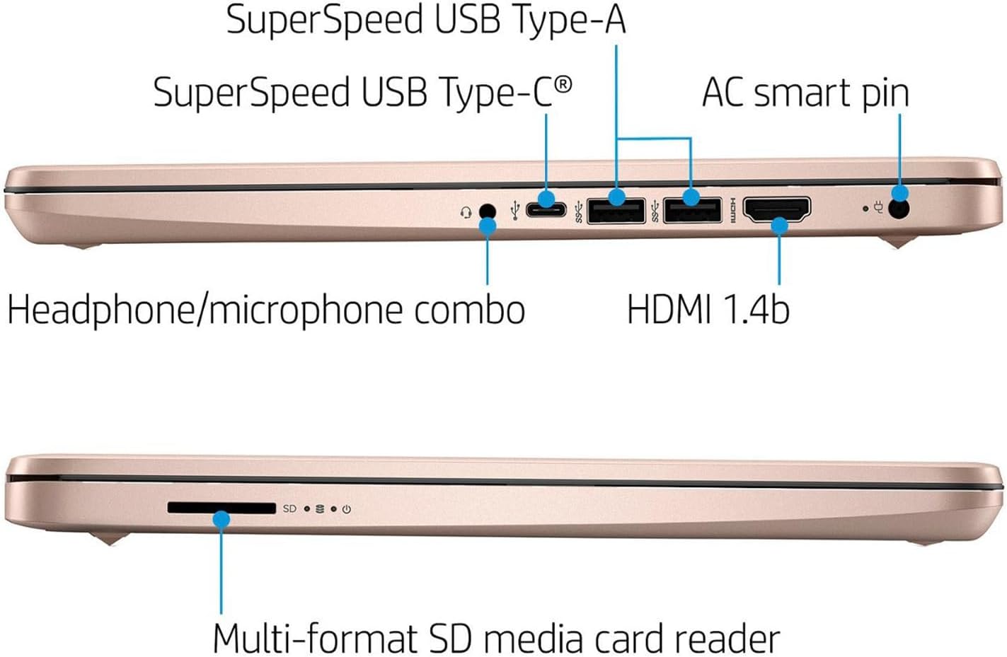 HP - Laptop (incluye 1 año Microsoft 365), pantalla HD de 14 pulgadas, 16 GB de RAM, 64 GB eMMC, Intel Quad-Core N4120, estudiantes y negocios, cámara web, HDMI, Wi-Fi, RJ-45, Windows 11 Home, rosa