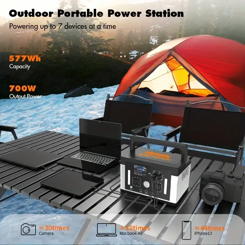 Estación de energía portátil Eurler P700 700W con capacidad de 577Wh para camping al aire libre y emergencias, todo en uno. Almacenamiento de energía solar con batería LiFePO4. Salida de CA 120V 60Hz 700W.