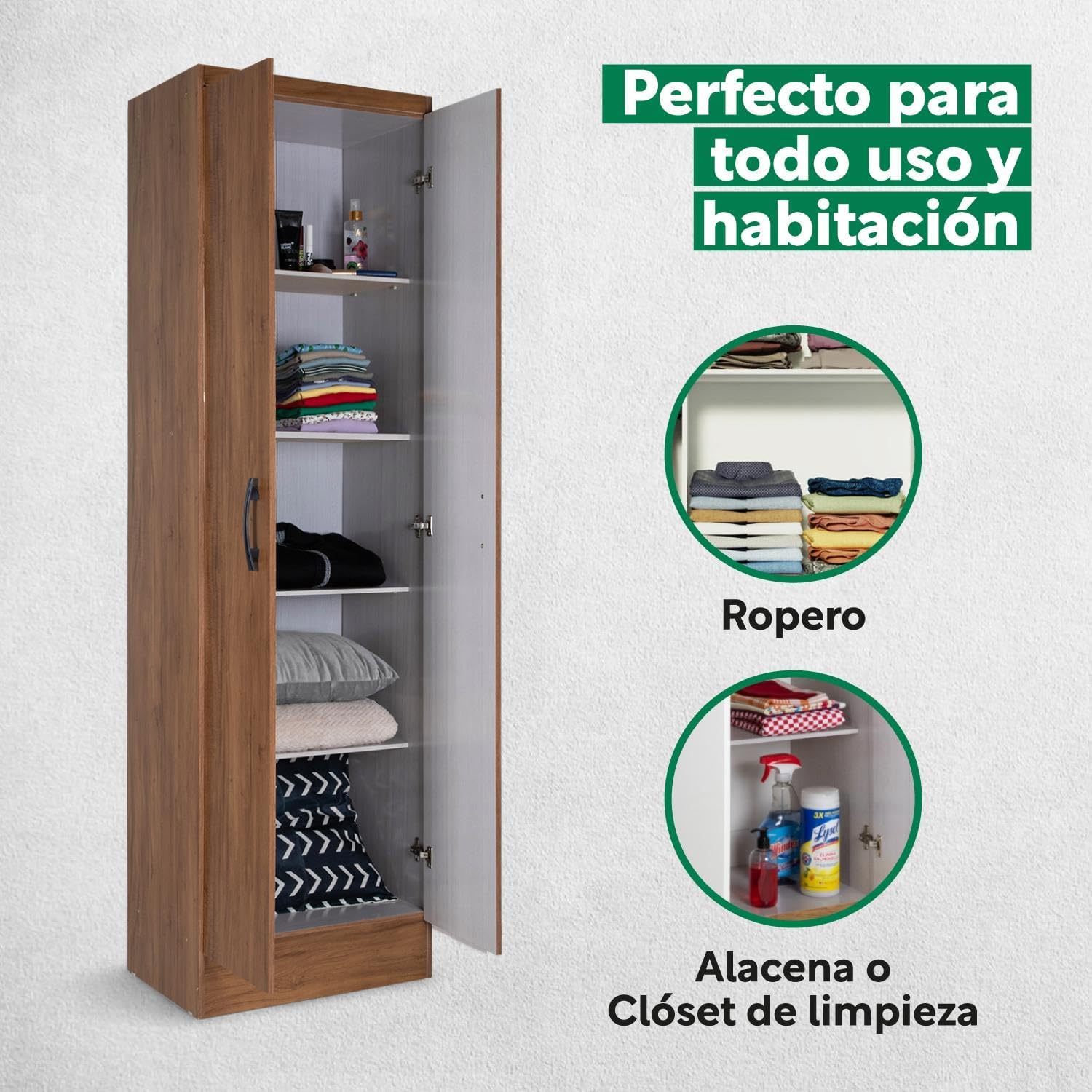 Kingshouse | Ropero De 6 Puertas con 2 Cajones – Color Café – Barra para Colgar – Estructura MDP – Mueble Organizador De Ropa – Armario para Casa, Recámara y Hogar