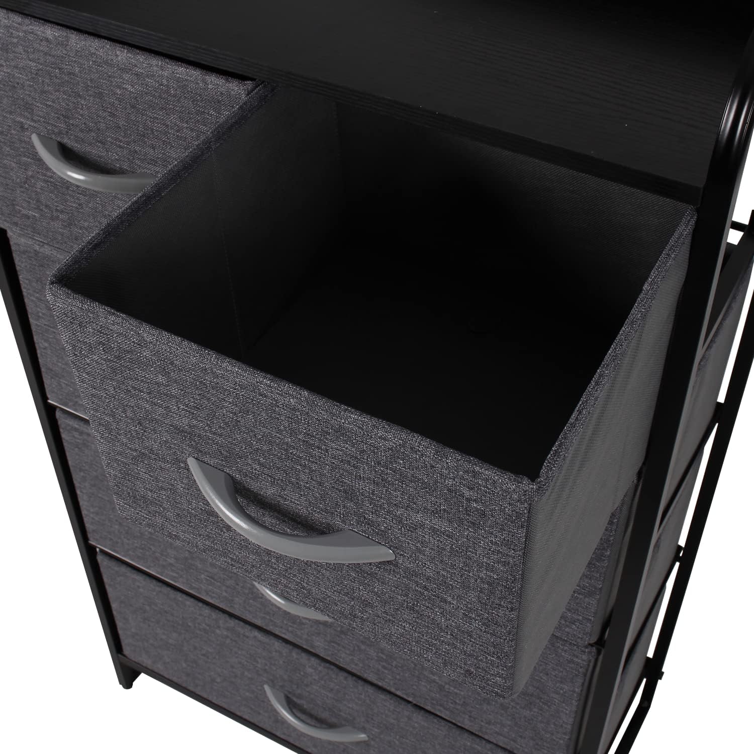 MU:4LIFE Cómoda De 5 Cajones Almacenamiento para Hogar Y Oficina, Organizador Cajonera De Estructura Metal y Cajones De Tela Lino Poliéster y Tela No Tejida (Gris Claro)