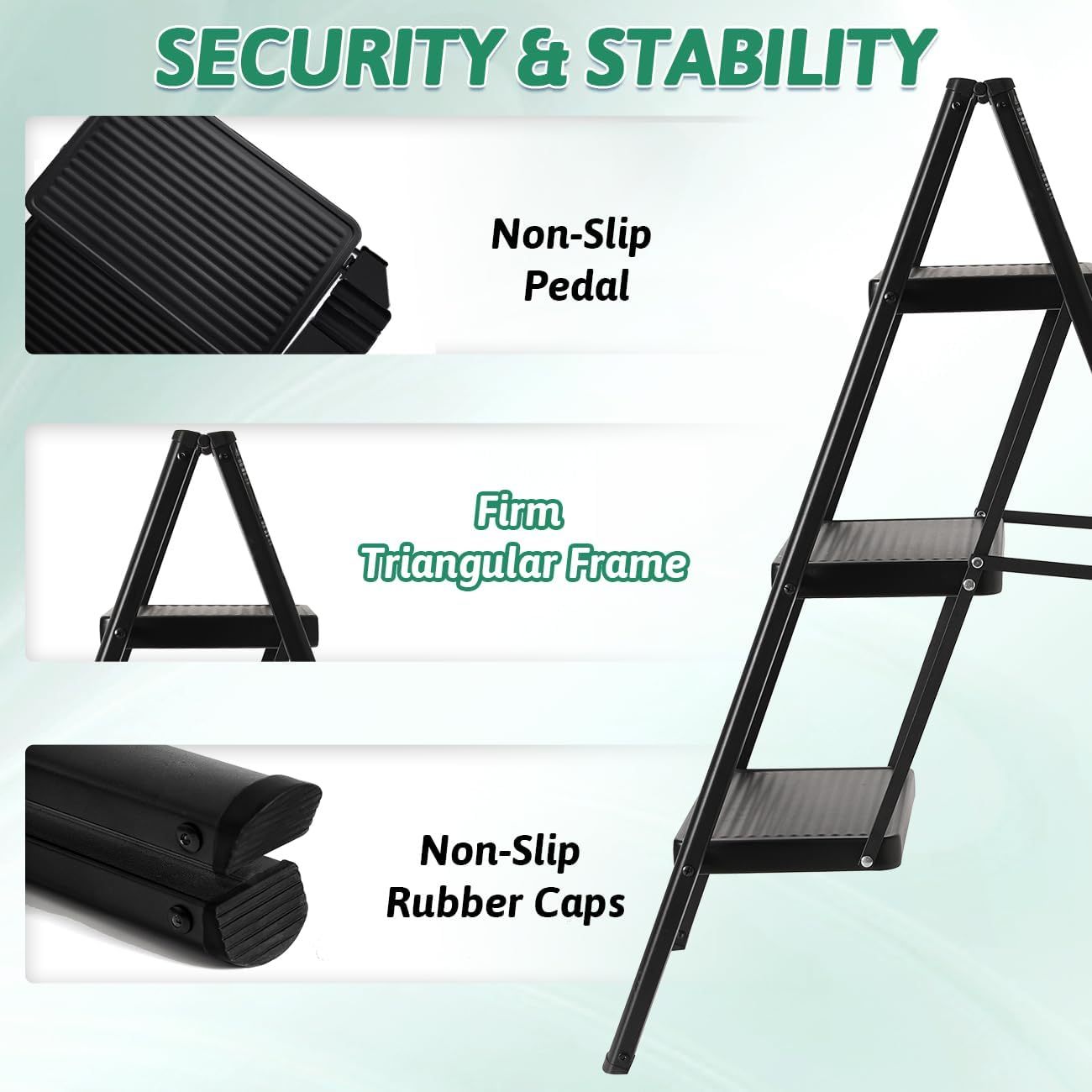 Escalera plegable de 5 peldaños de carga de 350 libras para el hogar/interior, escalera alta de cocina/clóset para adultos, escalera ligera compacta con pedal ancho antideslizante, color