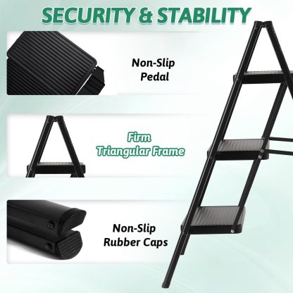 Escalera plegable de 5 peldaños de carga de 350 libras para el hogar/interior, escalera alta de cocina/clóset para adultos, escalera ligera compacta con pedal ancho antideslizante, color