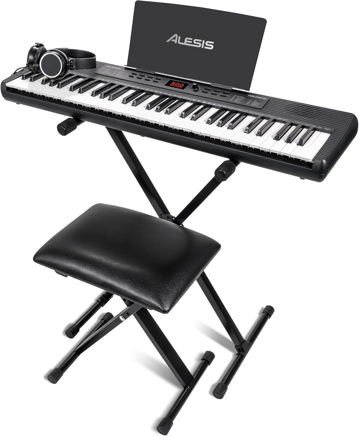 Alesis Melody 61 MK4 Teclado Piano Eléctrico para Principiantes con 61 Teclas, Altavoces, Soporte, Banqueta, Auriculares, 300 Sonidos y Lecciones de Música