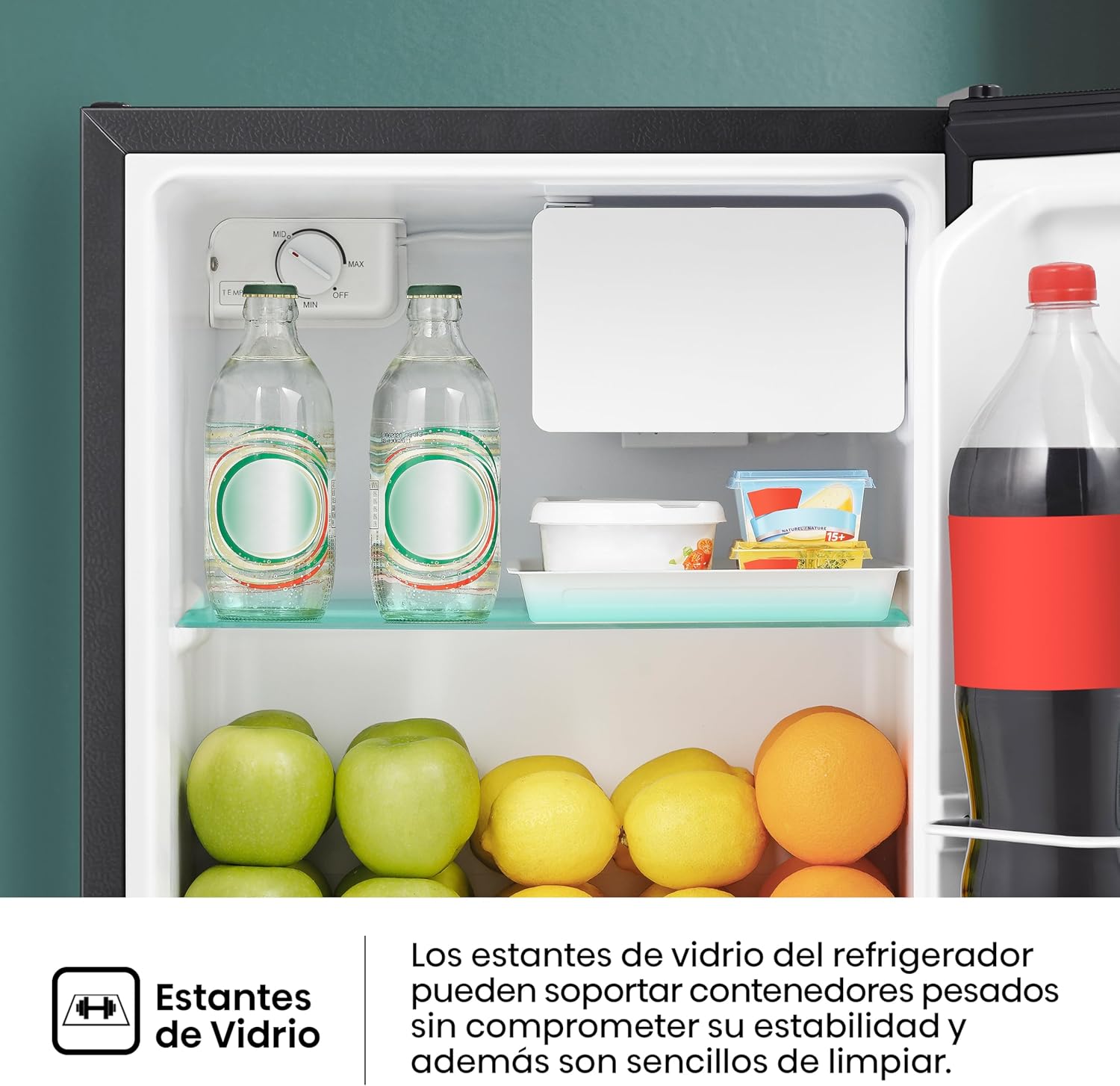 Hisense RR16D6ABX1- Frigobar, 1.6 pies cúbicos, Congelador independiente, Termostato ajustable, Estantes para botellas de 2 litros, 45x47x50cm(AnchoxLargoxAlto), Negro