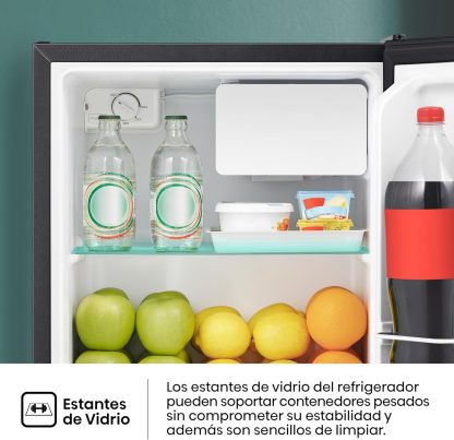 Hisense RR16D6ABX1- Frigobar, 1.6 pies cúbicos, Congelador independiente, Termostato ajustable, Estantes para botellas de 2 litros, 45x47x50cm(AnchoxLargoxAlto), Negro