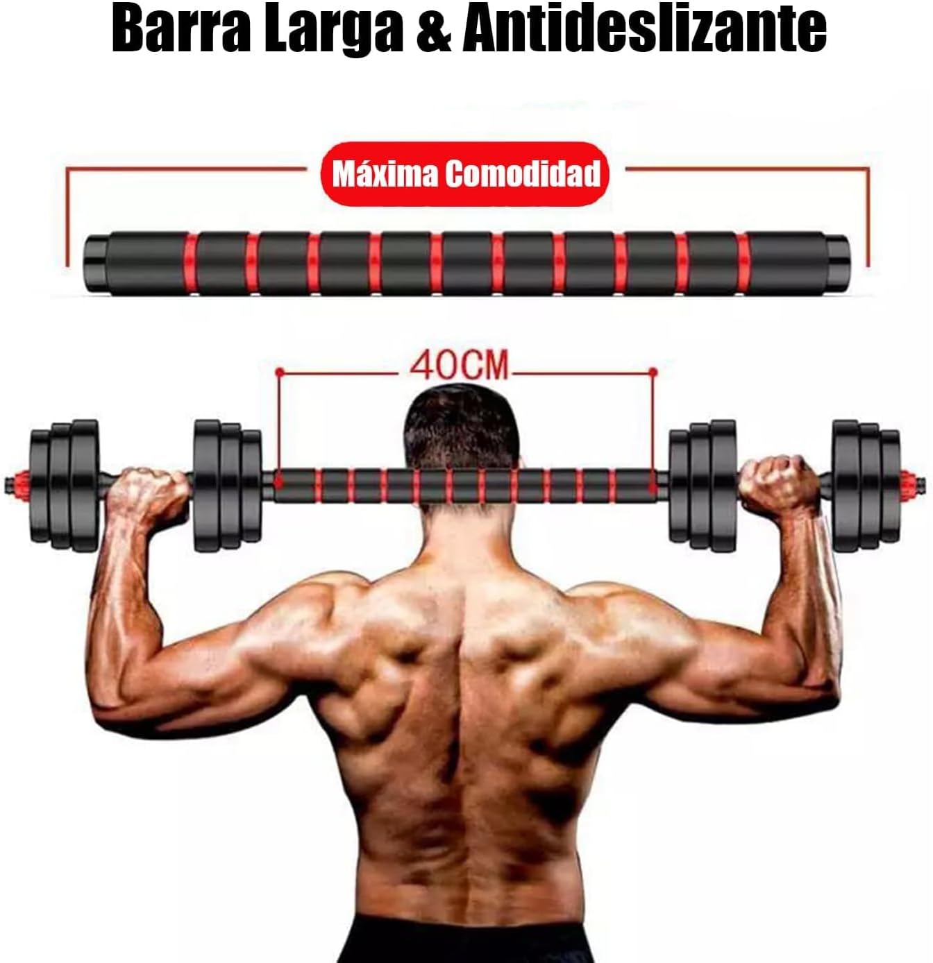 Kit de Pesas y Mancuernas Regulables, Múltiples Opciones 10/20/30/40Kg, con Barra Adicional para Ejercicio en Casa Multi Usos, Set de Mancuernas Ajustables con Varilla de Conexión, con Discos de Pesas Gimnasio
