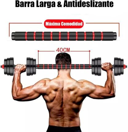 Kit de Pesas y Mancuernas Regulables, Múltiples Opciones 10/20/30/40Kg, con Barra Adicional para Ejercicio en Casa Multi Usos, Set de Mancuernas Ajustables con Varilla de Conexión, con Discos de Pesas Gimnasio