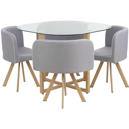 Comedor Graph 4 Sillas Mesa Rectangular 100x100x75 cm Natural/Transparente