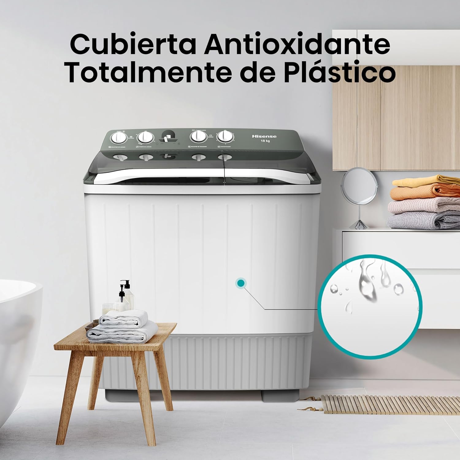 Hisense WSA1102PCN Lavadora Semiautomätica Doble Tina 11 Kg, Blanco/Gris