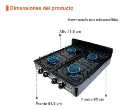 Kit Parrilla De 4 Quemadores, Tanque De Gas 9 Kg Y Regulador