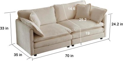 Neylory - Sofá de dos plazas con 2 almohadas para sala de estar, recámara, departamento, 2 plazas de felpilla para asiento profundo
