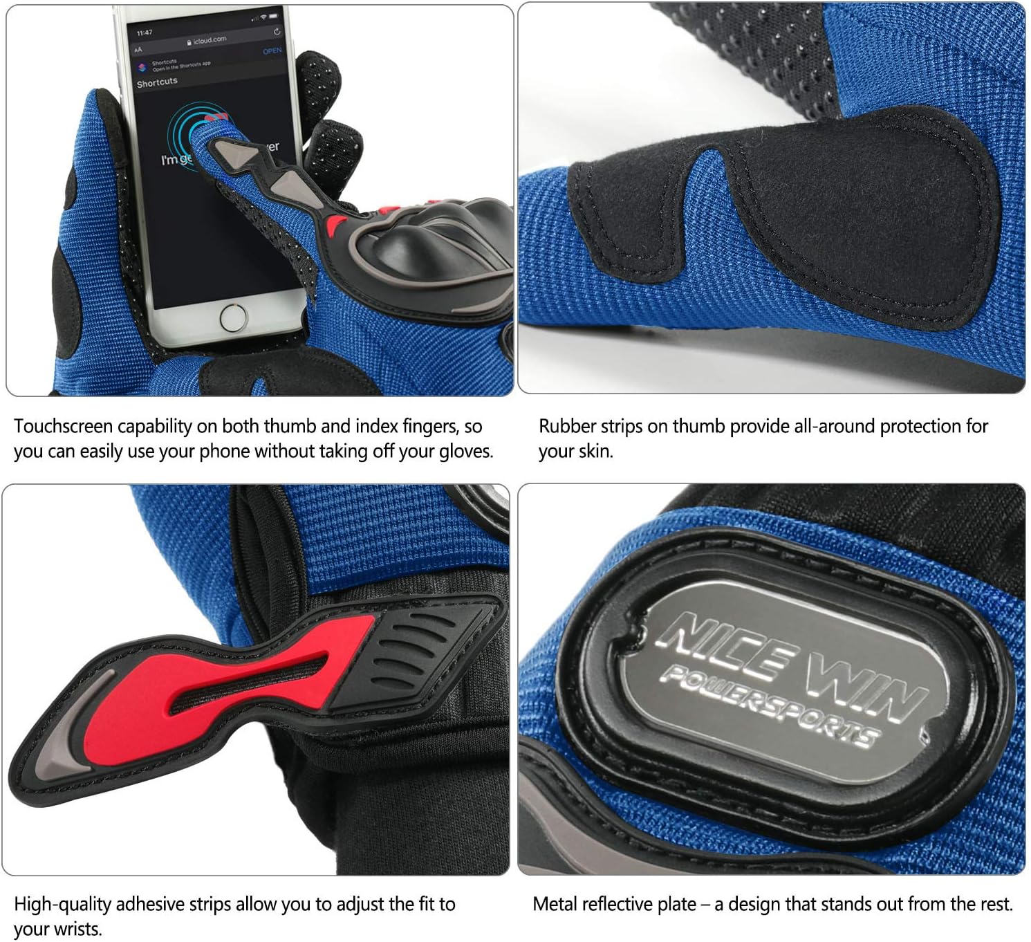 NICEWIN Guantes de motocicleta para hombres y mujeres, Guantes de moto de cross de montaña de verano con pantalla táctil, Guantes de todoterreno con dedos completos Carreras de carretera, Ciclismo, Escalada Motocross