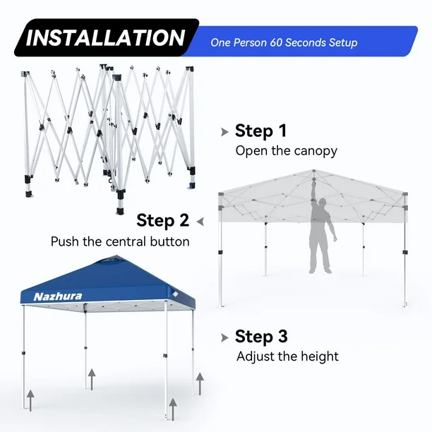 Carpa con toldo Nazhura, 3 x 3 m, plegable, con bolsa de arena, color azul