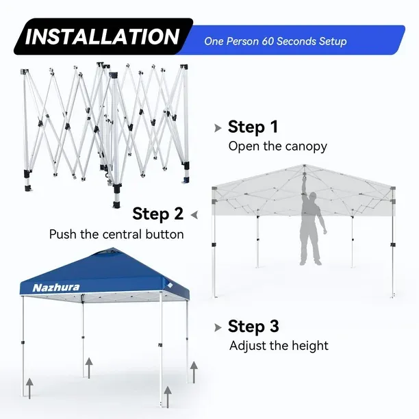 Carpa con toldo Nazhura, 3 x 3 m, plegable, con bolsa de arena, color azul
