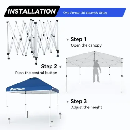 Carpa con toldo Nazhura, 3 x 3 m, plegable, con bolsa de arena, color azul
