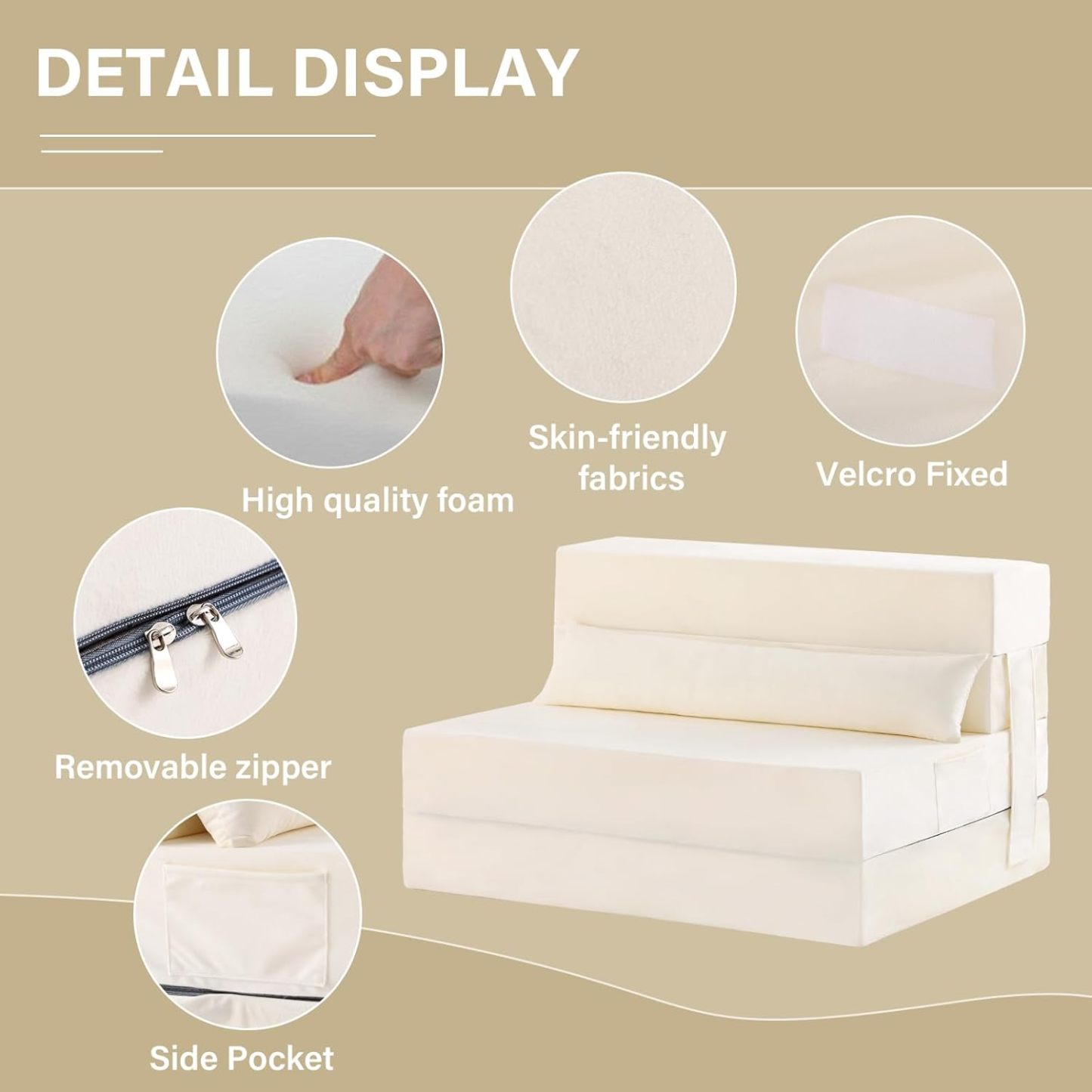 Tiita - Sillón de futón, tamaño individual, sofá cama plegable con almohada, colchón de piso y futón para sala de estar, recámara, uso de invitados, departamento